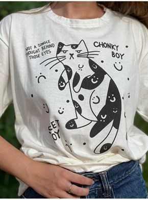 Camiseta Gato Smile - Off-White
