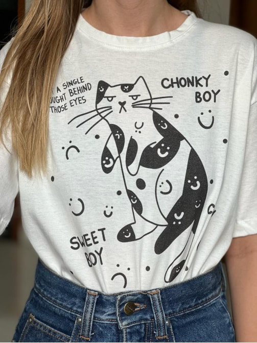 Camiseta Gato Smile - Off-White