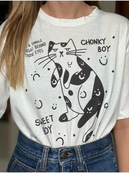 Camiseta Gato Smile - Off-White