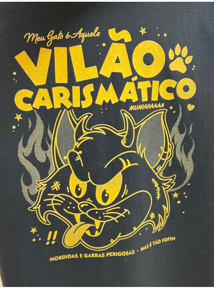 Camiseta Gato Vilão Amarela - Preta — imagem 2