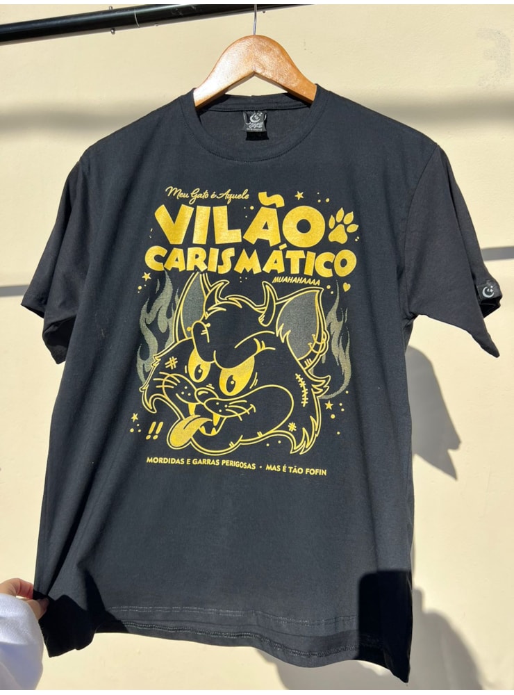 Camiseta Gato Vilão Amarela - Preta — imagem 1