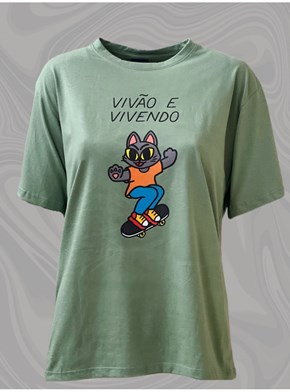 Camiseta Gato Vivão e Vivendo - Verde Alecrim