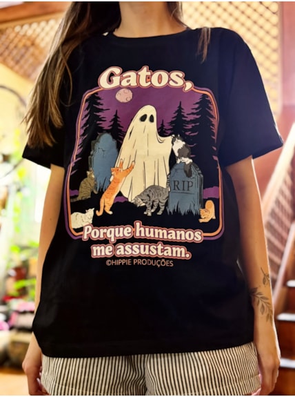 Camiseta Gatos Fantasma - Preta