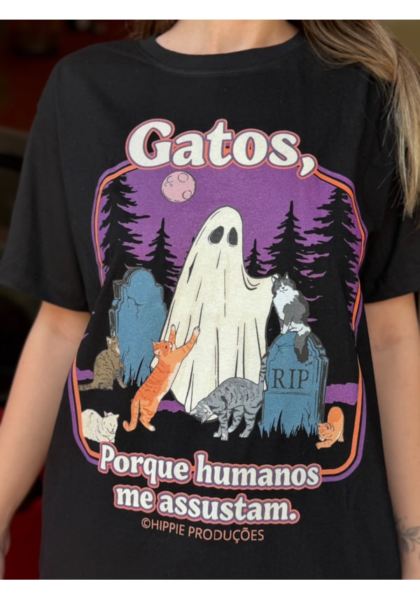 Camiseta Gatos Fantasma - Preta