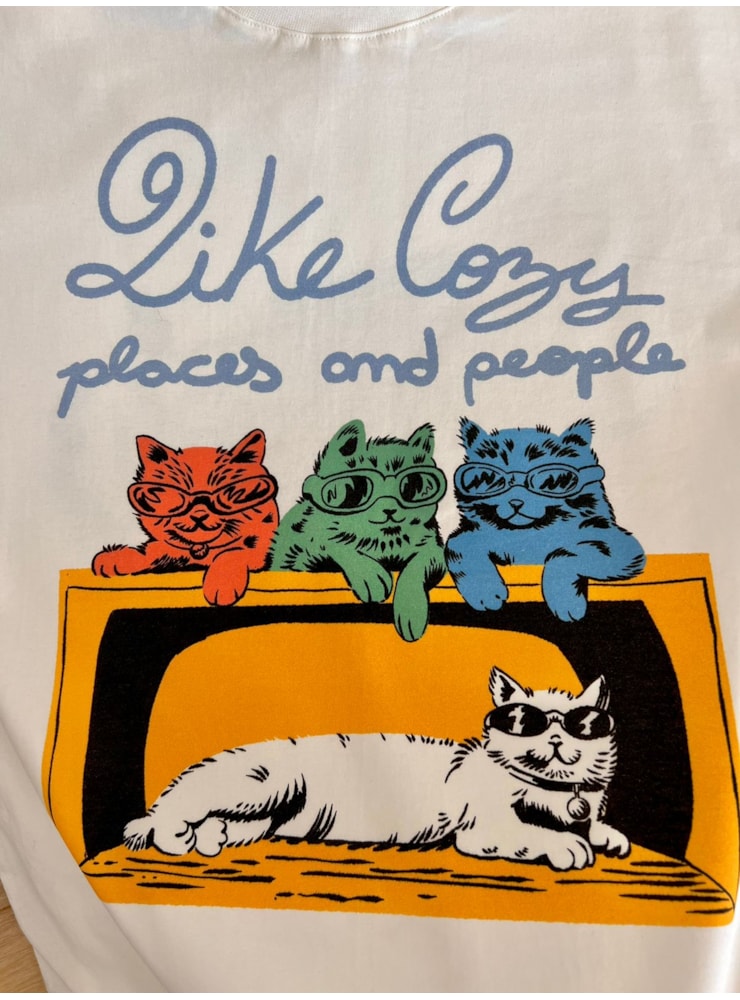 Camiseta Gatos - Gosto de pessoas e lugares aconchegantes - Off-White — imagem 2