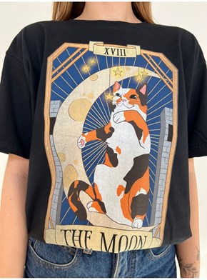Camiseta Gatos Tarot - A Lua - Preta