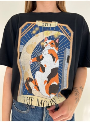 Camiseta Gatos Tarot - A Lua - Preta