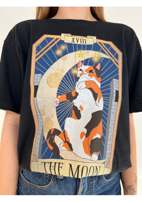 Camiseta Gatos Tarot - A Lua - Preta