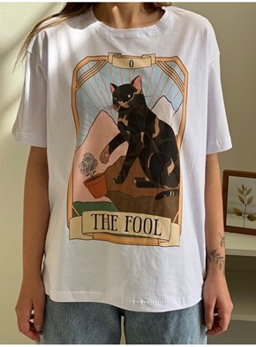 Camiseta Gatos Tarot - O Louco - Branca