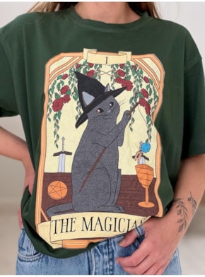 Camiseta Gatos Tarot - O Mago - Verde