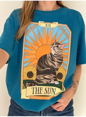 Camiseta Gatos Tarot - O Sol - Azul