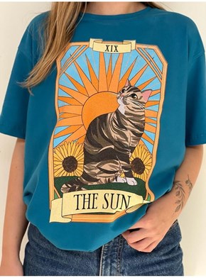 Camiseta Gatos Tarot - O Sol - Azul