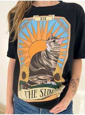 Camiseta Gatos Tarot - O Sol - Preta