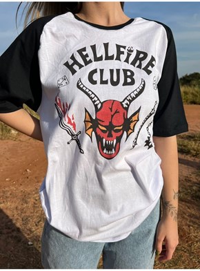 Camiseta HellFire Stranger Things - Raglan Branca