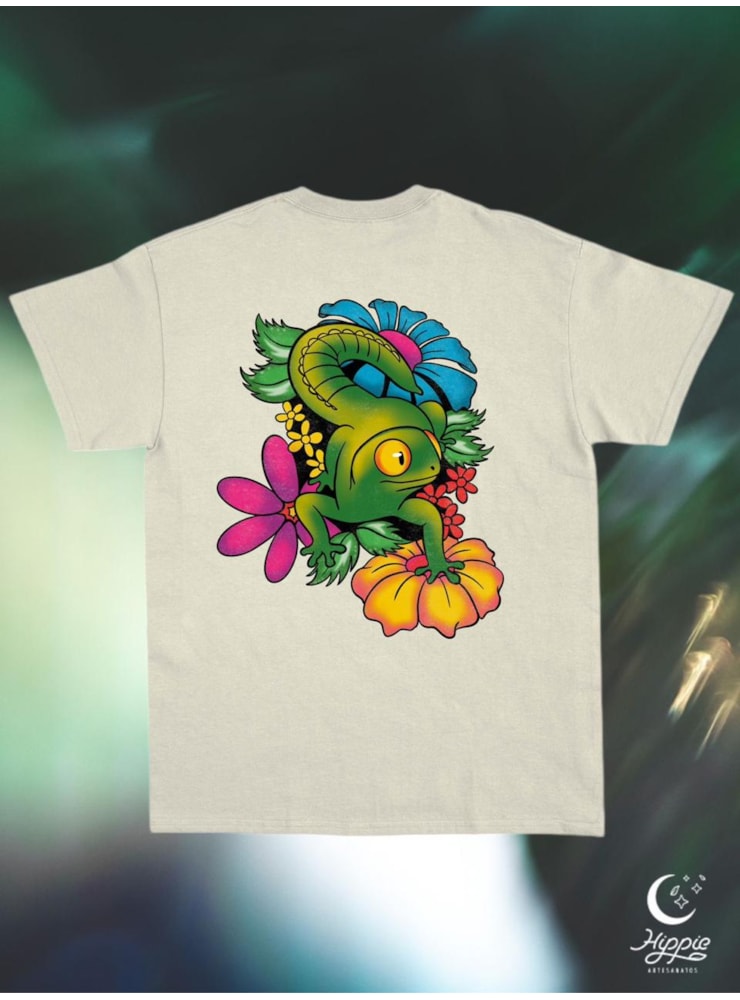 Camiseta Hippie Floral - Off-White - Frente e Verso — imagem 1