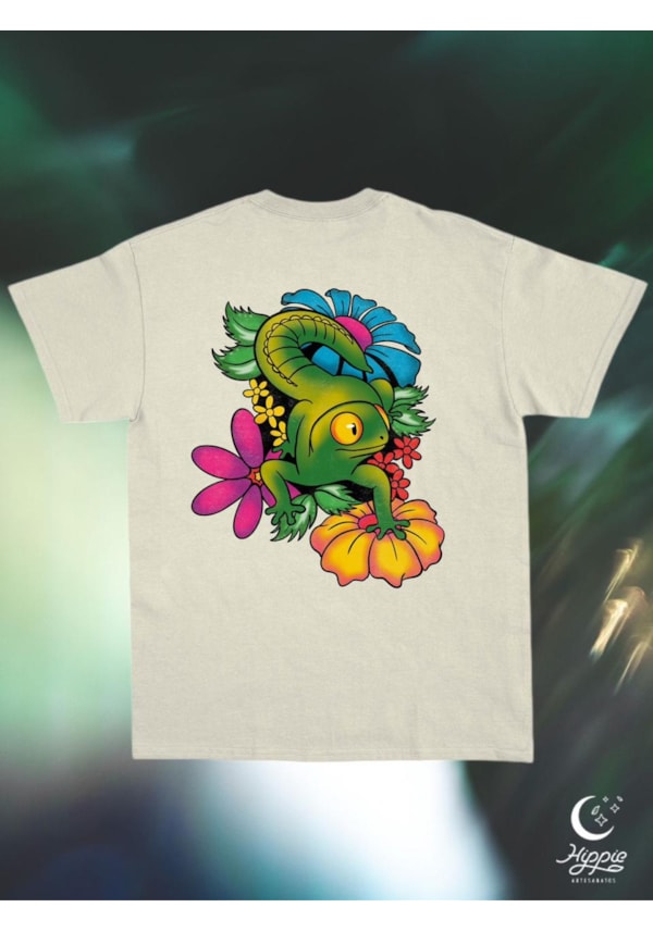 Camiseta Hippie Floral - Off-White - Frente e Verso
