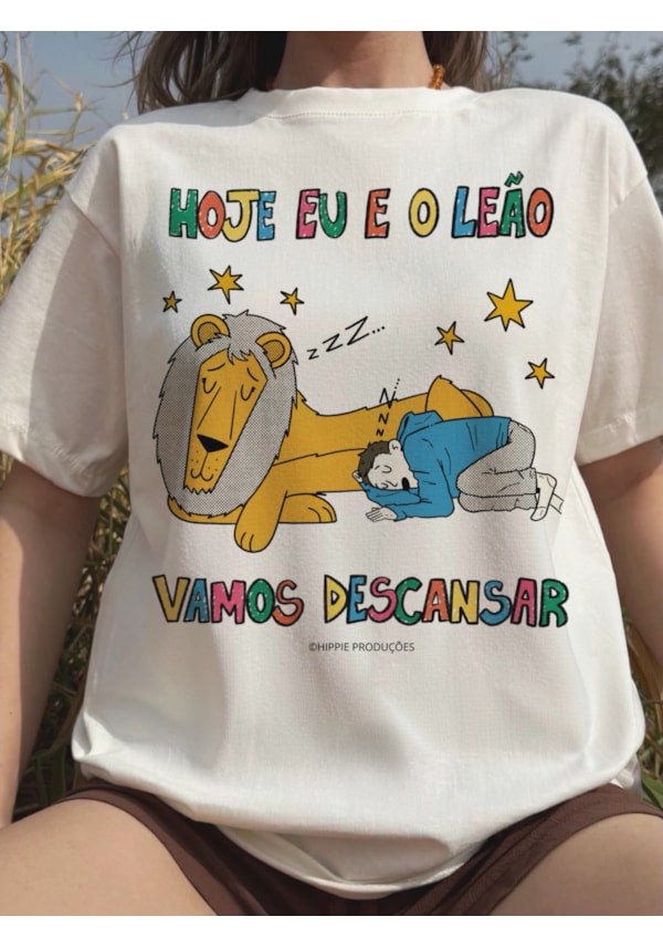 Camiseta Hoje Eu e o Leão vamos descansar - Off-White