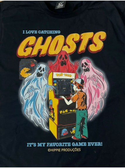 Camiseta I love catching ghosts pacman - Preta
