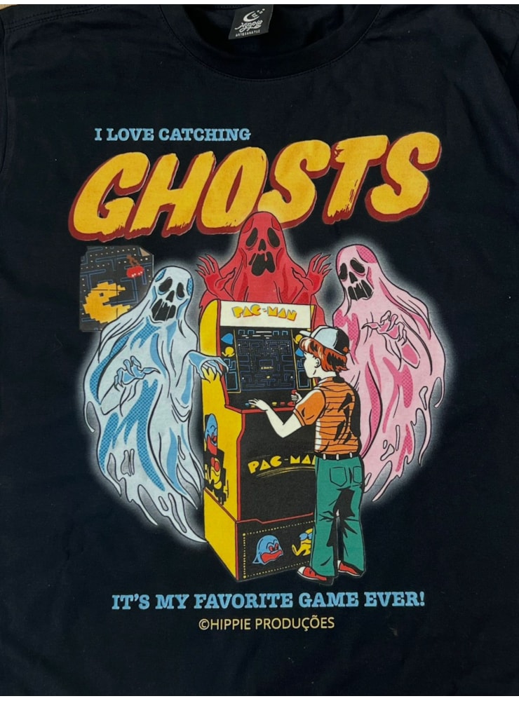 Camiseta I love catching ghosts pacman - Preta — imagem 2
