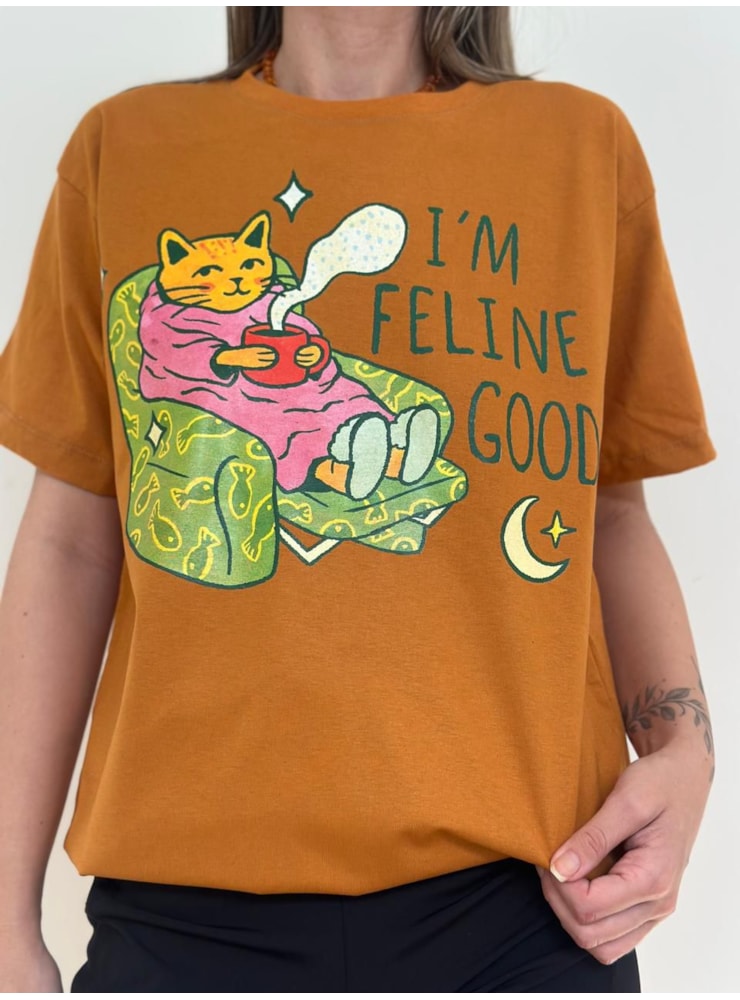 Camiseta I'm Feline Good - Caramelo — imagem 2