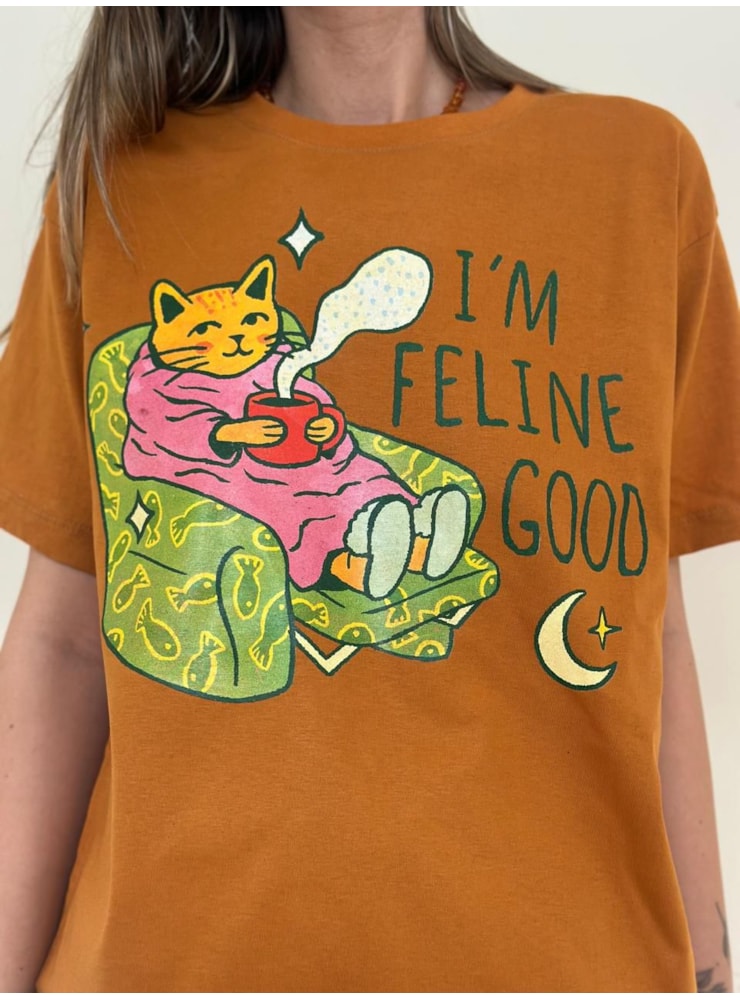 Camiseta I'm Feline Good - Caramelo — imagem 1