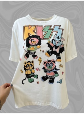 Camiseta Kiss - Bandas Cartoon - Off-White