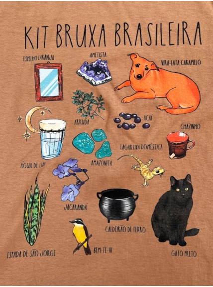 Camiseta Kit Bruxa Brasileira - Releitura - Cáqui