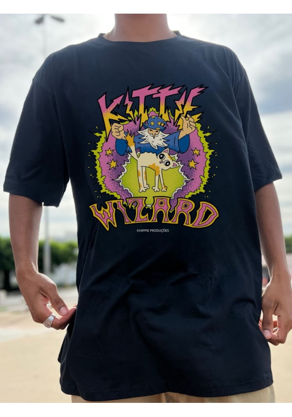 Camiseta Kittie Wizard - Preta - Frente e Verso