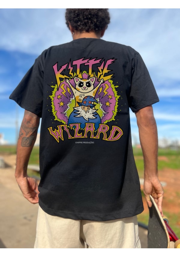 Camiseta Kittie Wizard - Preta - Frente e Verso