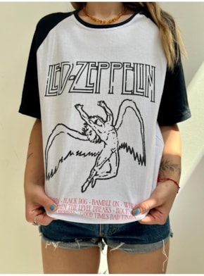 Camiseta Led Zeppelin - Raglan Branca