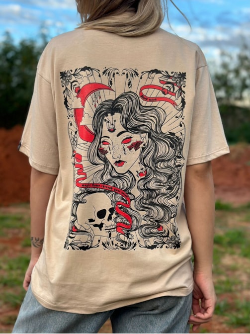 Camiseta Lua de Sangue - Caqui - Frente e Verso