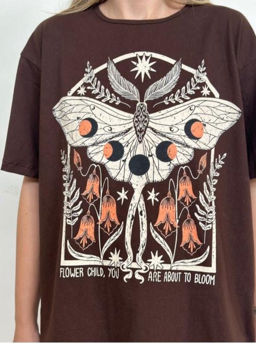 Camiseta Mariposa Flower Child - Marrom