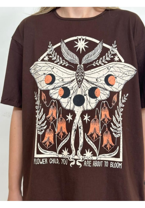Camiseta Mariposa Flower Child - Marrom