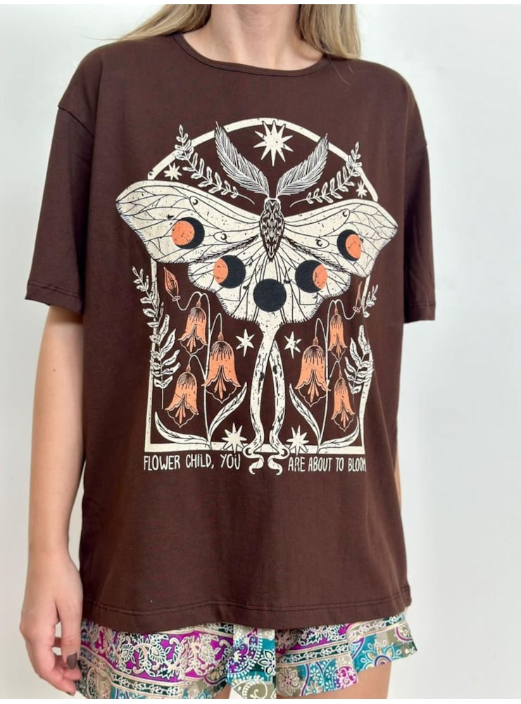 Camiseta Mariposa Flower Child - Marrom — imagem 3