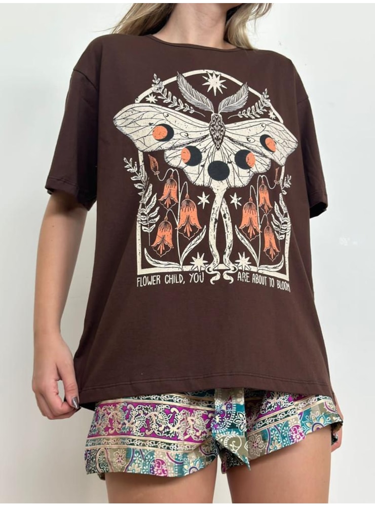 Camiseta Mariposa Flower Child - Marrom — imagem 1