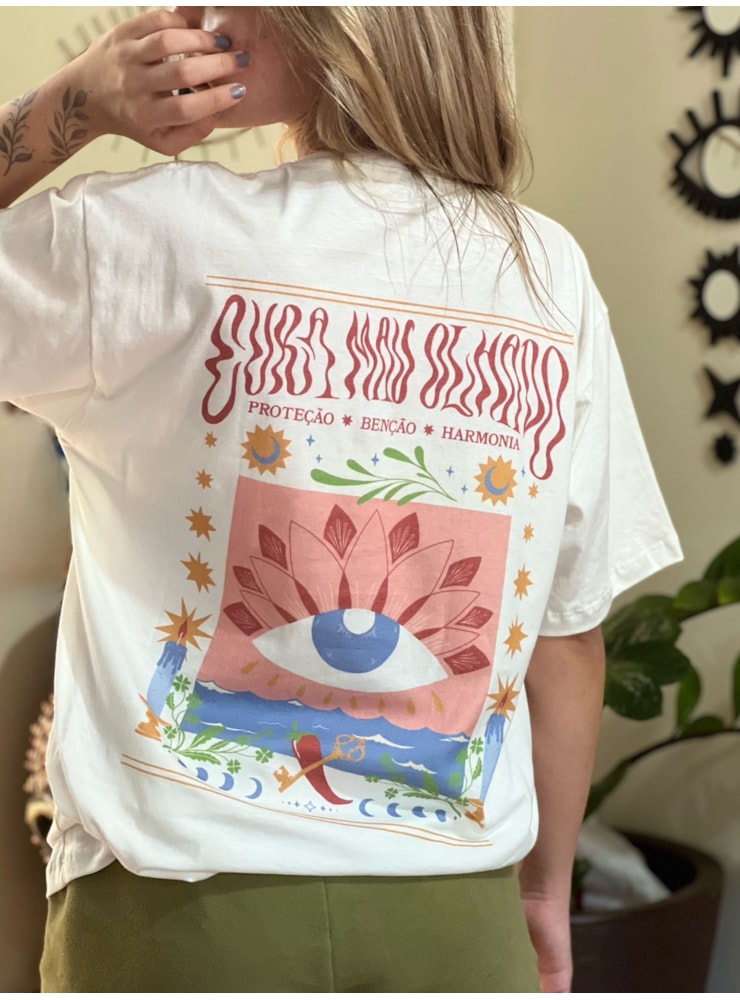 Camiseta Mau Olhado - Off-White - Frente e Verso — imagem 1
