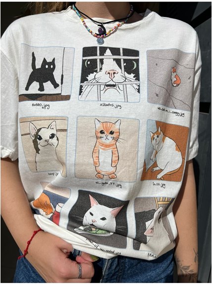 Camiseta Memes de Gato - Off-White