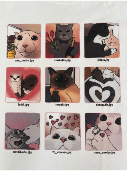 Camiseta Memes de Gato Românticos - Off-White