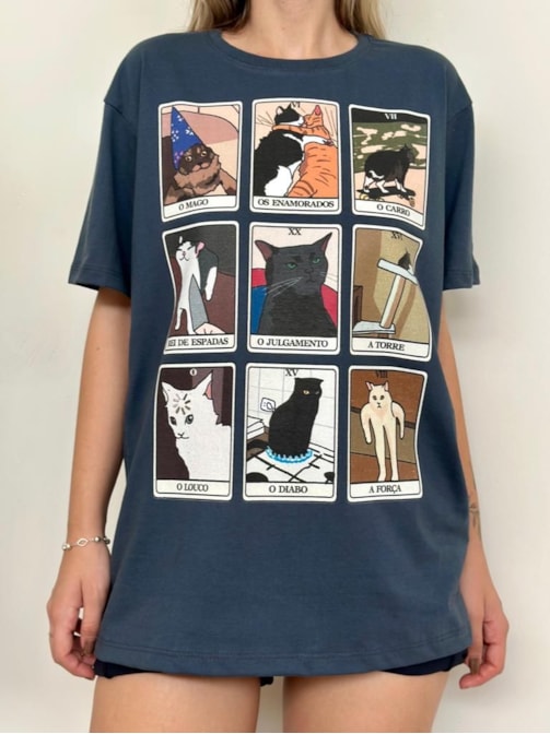 Camiseta Memes de Gato Tarot - Chumbo