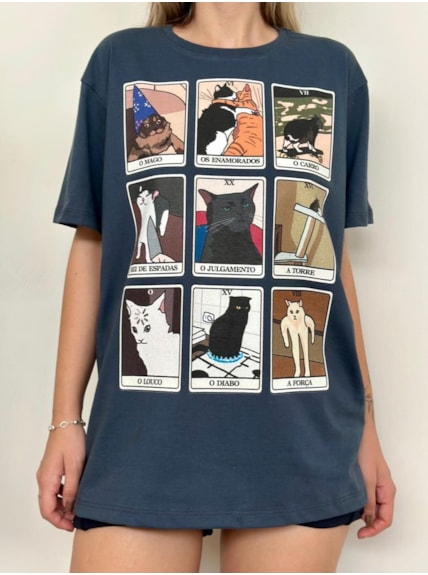 Camiseta Memes de Gato Tarot - Chumbo