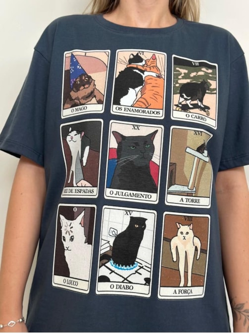 Camiseta Memes de Gato Tarot - Chumbo