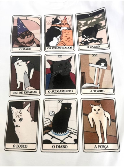 Camiseta Memes de Gato Tarot - Off-White
