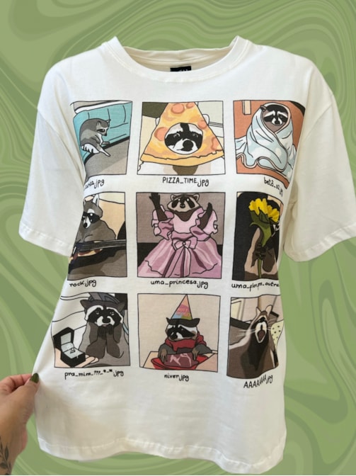 Camiseta Memes de Guaxinim - Off-White