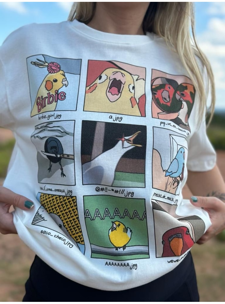 Camiseta Memes de Passarinho - Off-White — imagem 1