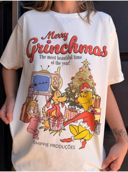 Camiseta Merry Grinchmas - Off-White