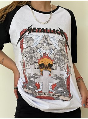 Camiseta Metallica - Raglan Branca