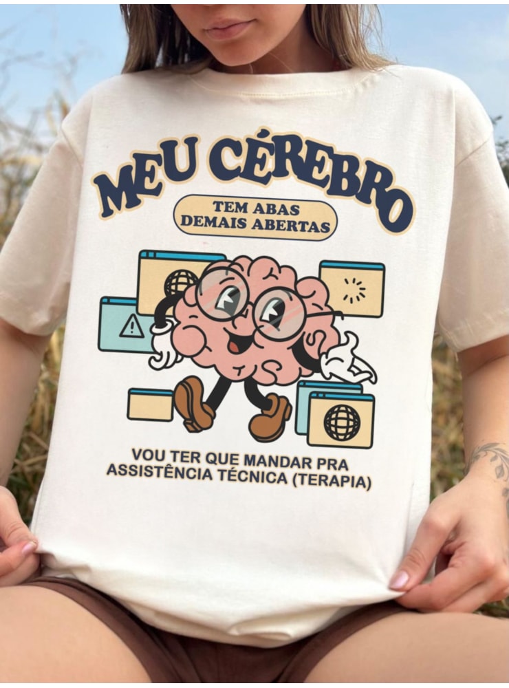 Camiseta Meu Cérebro - Off-White — imagem 1