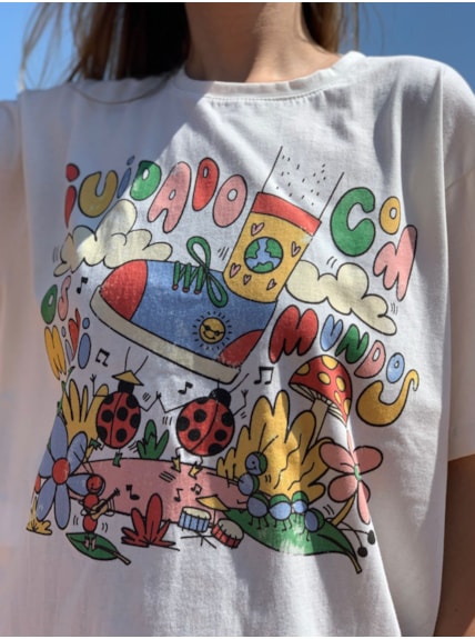 Camiseta Mini Mundo - Off-White