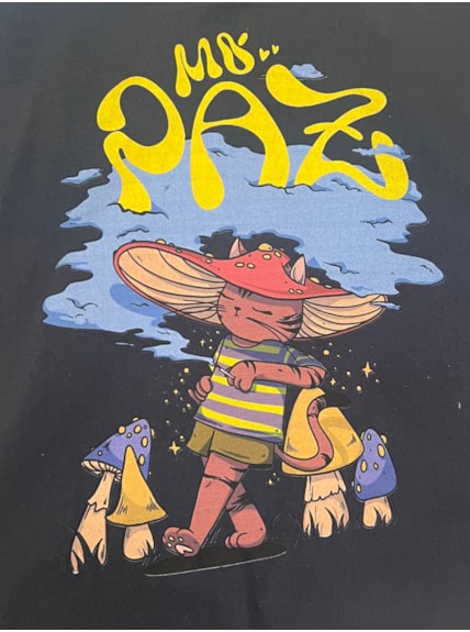 Camiseta Mó Paz Gato Psicodélico - Chumbo