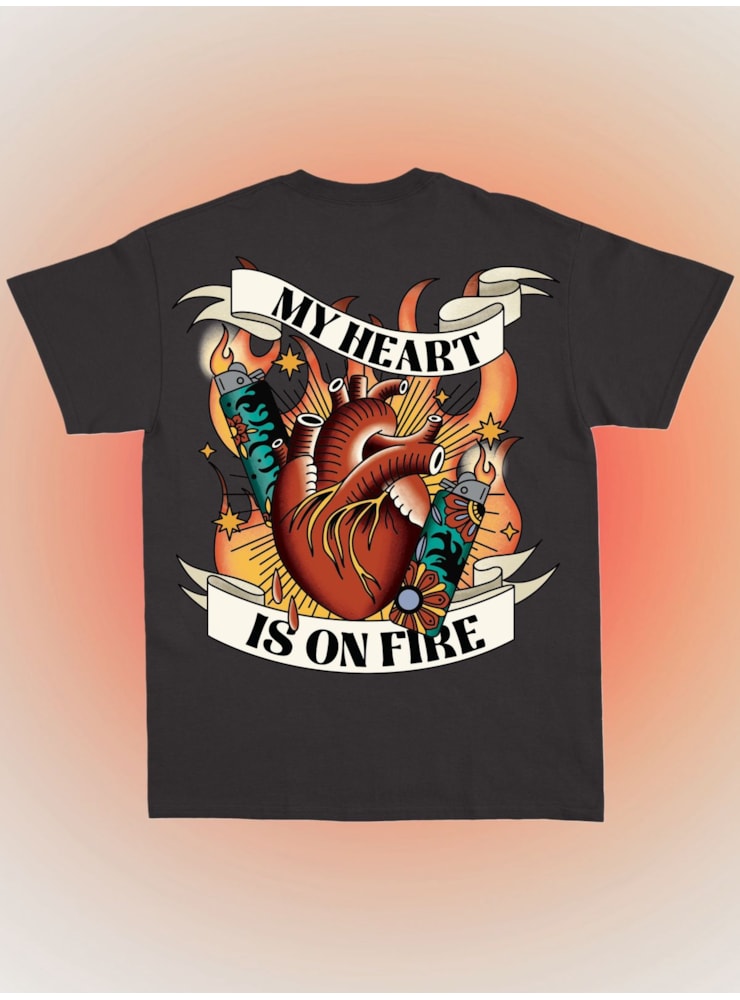 Camiseta My Heart is on Fire - Preta - Frente e Verso — imagem 1